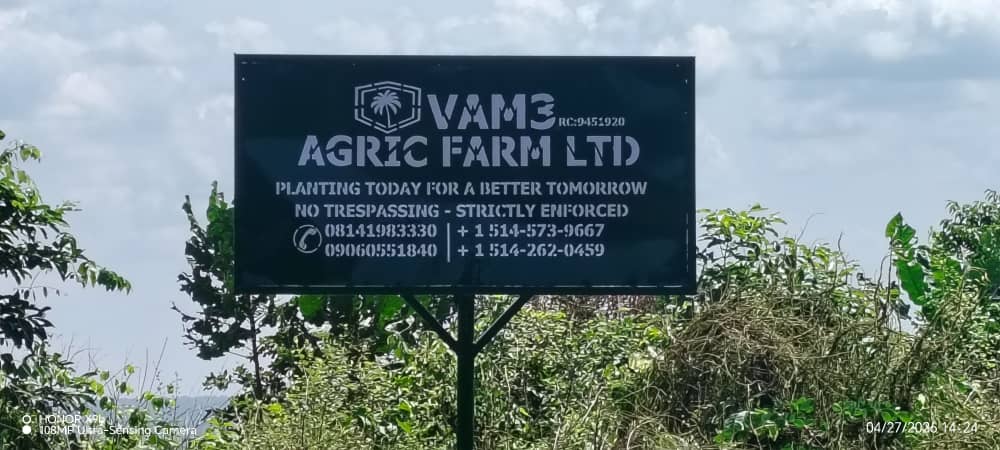 VAM3 Agric Farm Ltd official signboard at the farm entrance